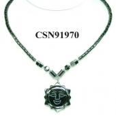 Hematite Sun Face Pendant Beads Stone Chain Choker Fashion Women Necklace